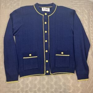 Vintage Laura by Alyzia Navy Cardigan with Gold Trim & Buttons Small